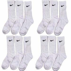 12 Pairs NWOT NIKE Everyday Cotton Crew Socks WHITE Dri Fit Size LARGE